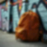 Stylish Vans corduroy backpack against a graffiti wall