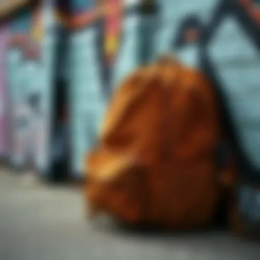 Stylish Vans corduroy backpack against a graffiti wall