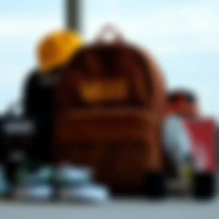 Vans corduroy backpack displayed with skate gear