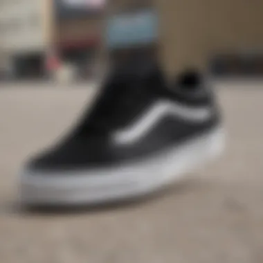 Close-up view of the Vans Old Skool Black True White sneaker showcasing its unique design.