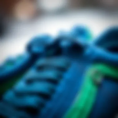 Close-up of Vans Old Skool detailing and texture in blue and green hues