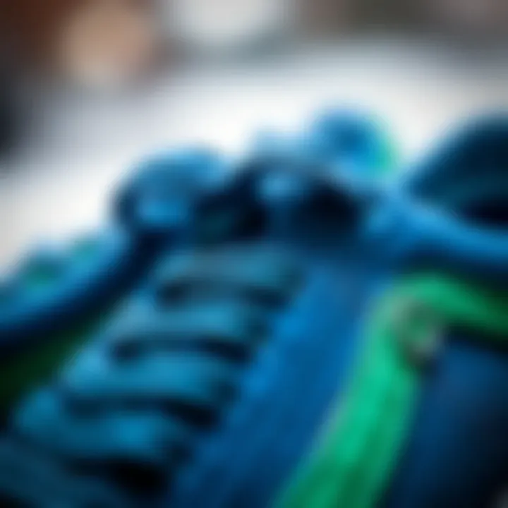Close-up of Vans Old Skool detailing and texture in blue and green hues