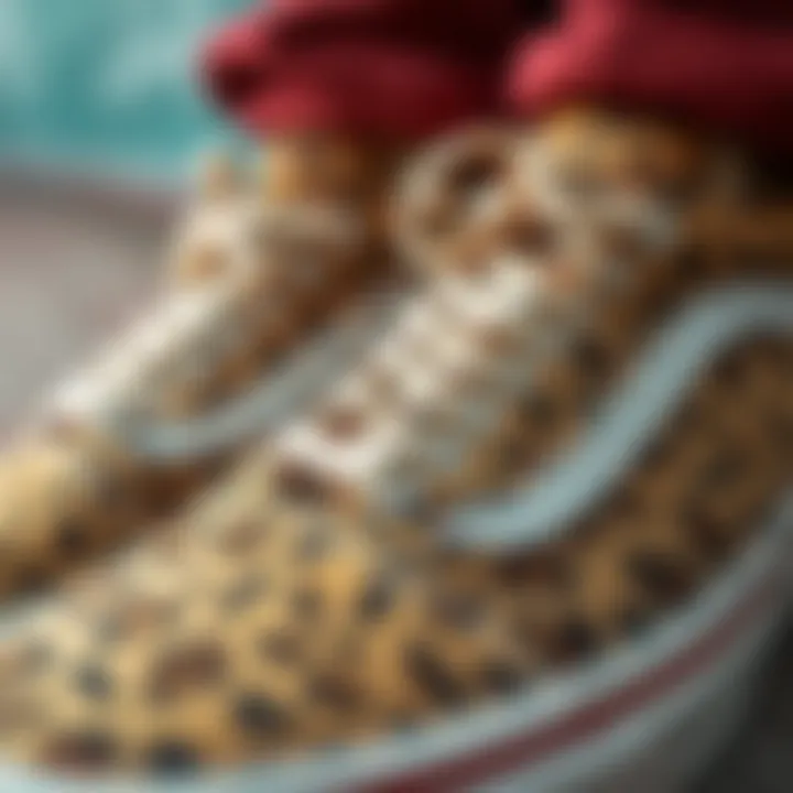 Close-up of the intricate leopard print pattern on Vans sneakers