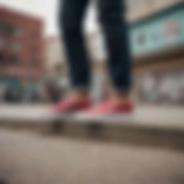 A stylish individual wearing Vans platform slip-on shoes in an urban setting.