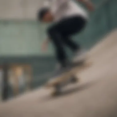 A skateboarder performing tricks while wearing Vans Ski Hi Stacked shoes.