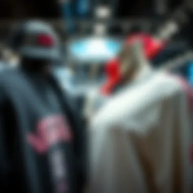 Close-up of trendy apparel and accessories available at the Vans store.