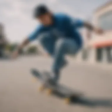 Action shot of a skateboarder wearing the Vans Ultramarine Exo performing a trick.