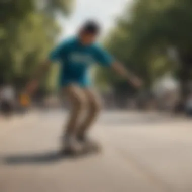 A group of skateboarders showcasing their Vanst shirts while performing tricks on their boards.