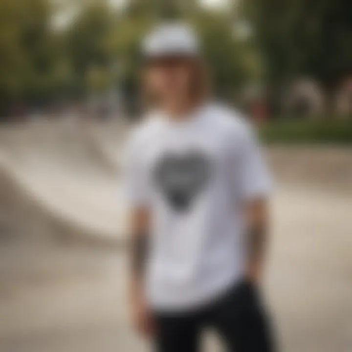 An artistic representation of skateboarders wearing Vanst shirts in an urban skate park setting.