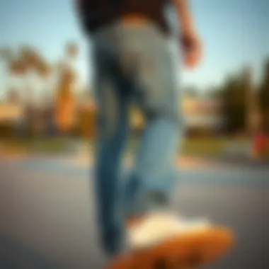 Vintage low rise jeans showcased in a skate park setting