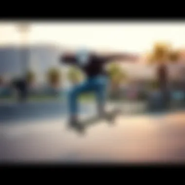 Thrilling Performance with the Voyager Skateboard Skateboarder performing tricks on the Voyager skateboard
