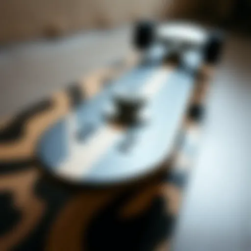 Close-up of the Voyager skateboard showcasing its unique design elements