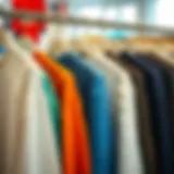 A selection of plain sweatshirts in various colors displayed neatly on hangers.