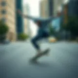 Skateboarder performing a trick on a city street