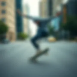 Skateboarder performing a trick on a city street